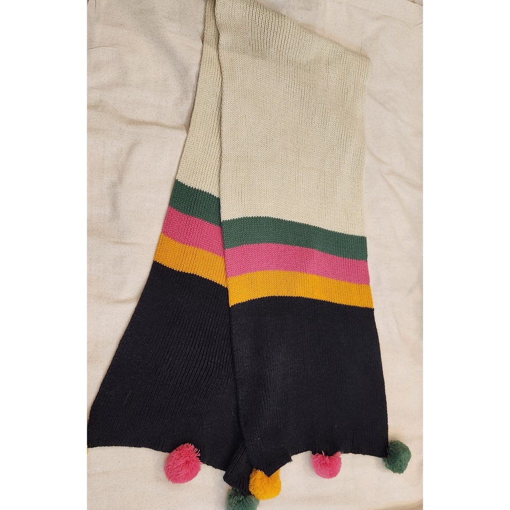 ROCKFLOWERPAPER Women's Color Block Pom Pom Scarf Soft Knit Rock Flower Paper